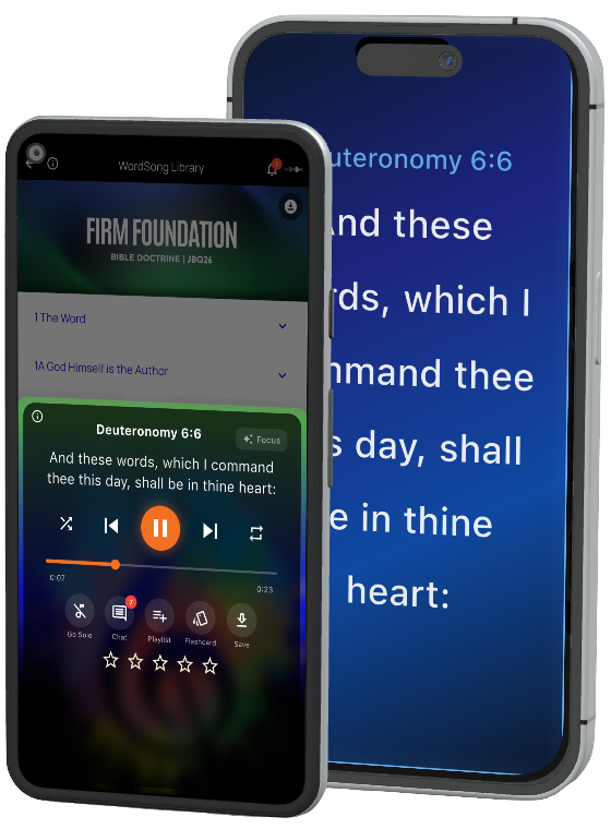 WordSong listening experience shown on two phones with scripture audio and verse focus